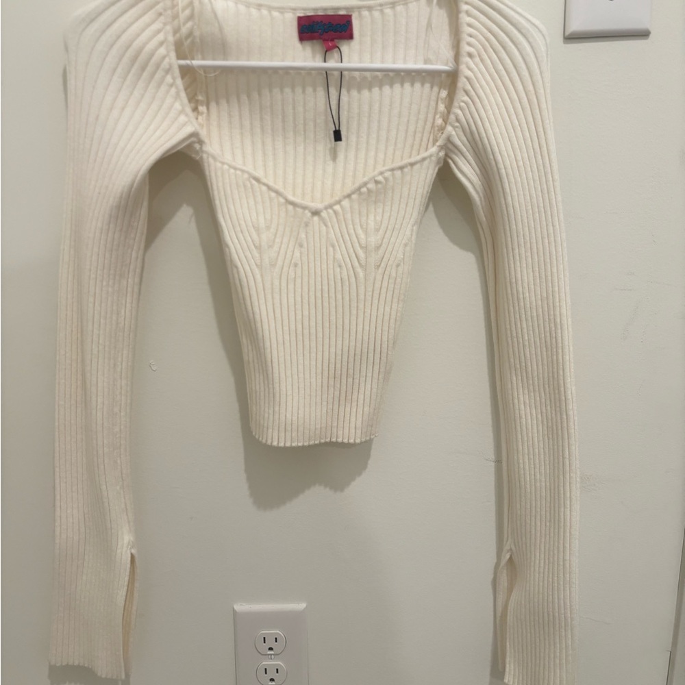 Edikted Cream Ribbed Knit Top